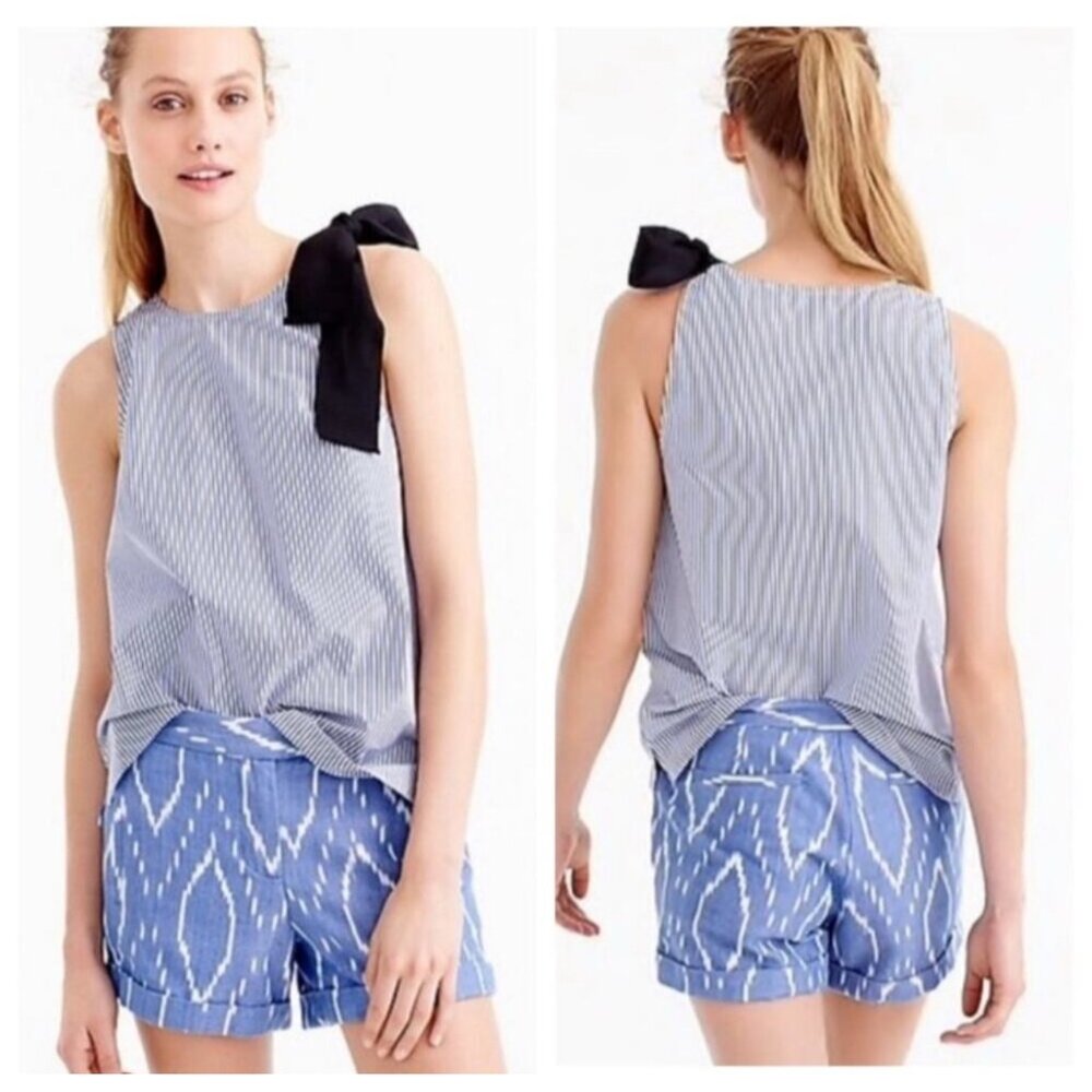J. Crew Sunwashed Cotton Cuffed Shorts Blue Ikat Mid-Rise 10